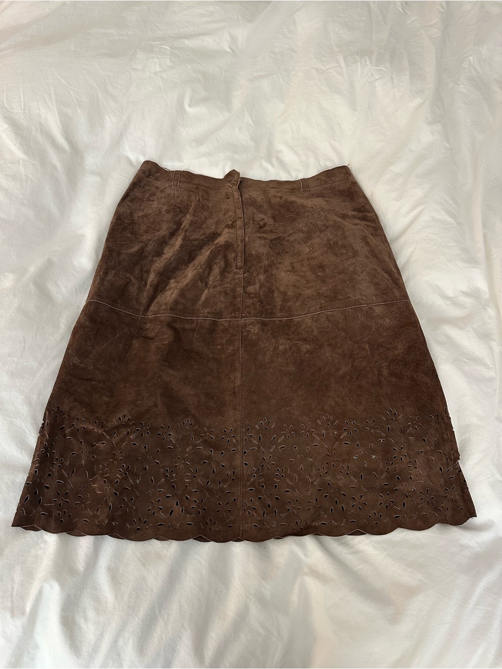Brown real suede laser cut midi skirt